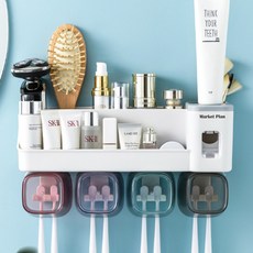 Market Plan 免打孔牙刷架牙膏擠壓器置物架組, 1套, 白色