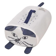 kUSUgURU JAPAN 日本眼鏡貓 Matilda-san系列 洗衣收納袋 圓柱立體造型萬用收納, 日本眼鏡貓 白色 + 藍色, 1個