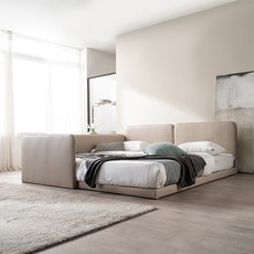 삼익가구 루시 슬림형 저상형 침대 프레임 2p + 7존 독립스프링 매트리스 2p + 사이드 가드 + 풋가드 세트 방문설치, 베이지(침대), 단일색상(매트리스)