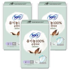 쏘피 100% 순면커버 팬티라이너, 롱, 40개입, 3개