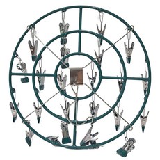 多功能不鏽鋼防滑防風多夾曬衣架 圓形24夾 360度旋轉, 北歐綠, 1個