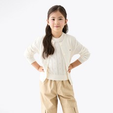 Tommy Hilfiger 青少年迷你麻花圓領開襟衫 T42F6WCD010GT1C1G