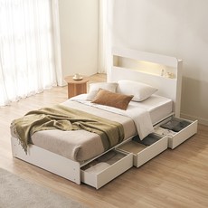 스칸디아 앤디 LED 3단 수납 침대 프레임 + 7존 독립스프링 매트리스 세트 방문설치, 화이트 (프레임), 아이보리 (매트리스)