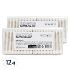 소낙소낙 부드럽고 위생적인 대용량 종이면봉 리필, 12개, 400개입