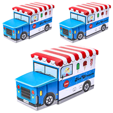 卡通汽車造型收納箱, 藍色, 3個, 40cm/15.7in x 25cm/9.8in x 31cm/12.2in