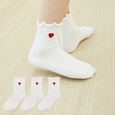 BASE ALPHA ESSENTIALS 兒童愛心刺繡荷葉邊襪子3雙