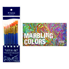 Tocovy 藝術畫筆 10種 + 紙之國 大理石紋顏料 12ml, 12色