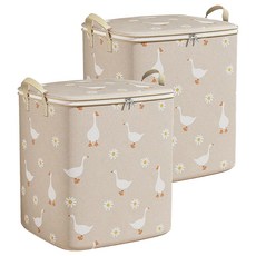 小鴨 巨無霸換季衣物箱 拉鍊款 超大容量 雙邊加寬提手 升級加厚 防水防潮, 米鵝, 48 x 48 x 75cm, 2個