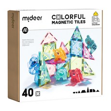 mideer 多彩透光磁力片 含收納袋 + 說明書 + 動物插片 27 x 25 x 32cm 3歲以上 1060g 40pcs, 動物叢林, 1盒