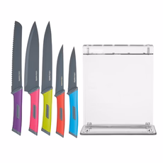 Colourworks 刀座+刀具5件組, 主廚刀 + 切肉刀 + 麵包刀 + 多用刀 + 削皮刀 + 收納座, 1組