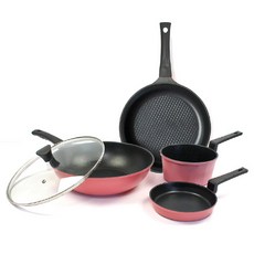 키친아트 본 핑크 프라이팬 세트, 핑크 + 블랙, 프라이팬 5종, 1세트