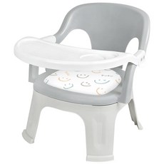 PUKU 藍色企鵝 QQ軟糖兩用餐椅, 附餐盤, 灰色