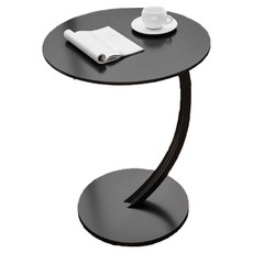 德利生活 簡易圓形茶几 黑色/黑架, 北歐風客廳小邊桌, 輕巧易組裝, 1入