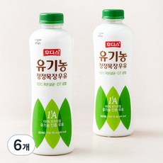 후디스 유기가공식품 인증 유기농 청정목장 우유, 750ml, 6개