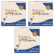 DEAR SKIN 透氣壓紋衛生棉 蝶翼型, 超長夜用型(43cm), 8片, 3包