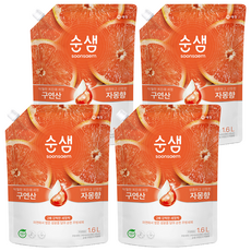Soonsaem 檸檬酸葡萄柚廚房洗潔精補充包, 葡萄柚/柳橙, 1.6L, 4個