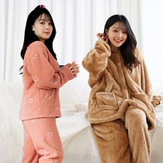 테라우드 여성용 파자마 우정 타월 잠옷 상하의 + 융털 후리스 포켓 수면 잠옷 상하의 2종 세트