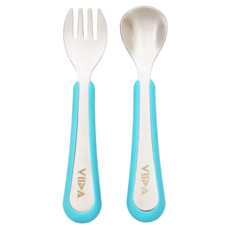 VIIDA Soufflé 抗菌不鏽鋼叉匙組 (S), 湯匙36g + 叉子34g, 湖水綠, 1組