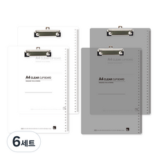 미소로 4000 클리어 클립보드 A4 2종 세트 2305, 투명 + 회색 투명, 6세트