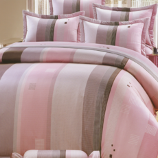 Prawear 巴麗維亞 台灣製精梳棉六件式床罩組-星星條紋, 1入, 床罩組, 雙人加大, 粉