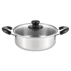 YOSHIKAWA 吉川 Cook Look 淺型兩手鍋 附蓋 SJ-2186, 不銹鋼色 + 黑色, 24cm, 1個