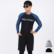 아쿠아티카 남성용 래쉬가드 상의 + 레깅스반바지 + 스판수모 + 비닐백 세트