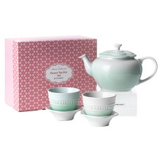 LE CREUSET 花朵茶壺組, 綠色漸層, 茶壺 500ml + 茶杯 100ml 2入, 1組