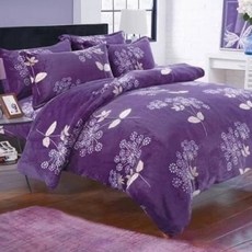 舒柔棉 法蘭絨厚床包四件組 雙人(5尺) 紫花 法蘭絨被套 鋪棉兩用被單