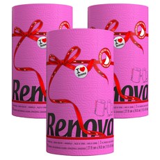Renova 廚房紙巾 粉紅色, 120張, 3捲