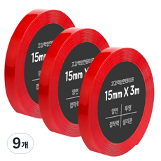 다다 초강력 실리콘 아크릴 폼 양면테이프 15mm x 3m, 9개