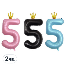 joyparty 銀箔皇冠數字大5氣球3件組, 藍色, 黑色, 粉紅色, 2套