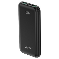 ASPOR PD+QC 數顯快充行動電源 22.5W + 20W PD 超級快充 13000mAh 超輕薄, A391PD, 黑色