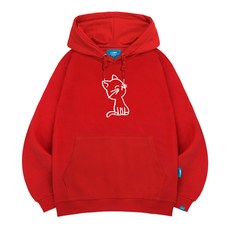 L.LAMO H系列貓咪線條印花刷絨連帽長袖衛衣