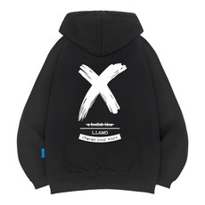 L.LAMO 中性款X字母印花刷毛連帽長袖上衣