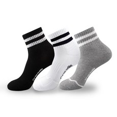 크로커다일 남성용 스포츠 쿠션 테니스 중목 양말 CD308, 그레이 + 블랙 + 화이트, 3개