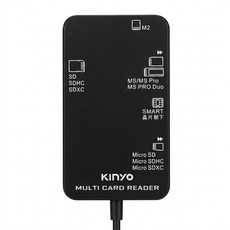 Kinyo 多合一晶片讀卡機 線長1.2m 37 x 16 x 66mm 45g, KCR-6252, 黑色, 1個