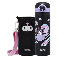 THERMOS 膳魔師 輕巧變不銹鋼真空保溫瓶 附背帶 JNR-500FKU-BK 酷洛米 黑色 500ml, 1個