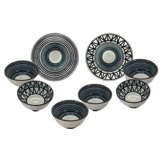 松村窯 手繪圖騰8件組, 白色, 碗 + 盤子, 1組