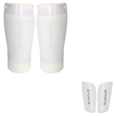 cssoul 運動 足球 五人制足球 口袋一體式護腿套 + 刺客脛骨保護護脛板套組, 白色