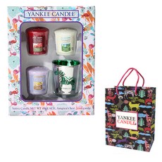 YANKee CANDLe Botive蠟燭 3種+銀色瑞典馬玻璃燭台 薄荷綠+購物袋禮物組, 香氛蠟燭49g*3+瑞典綠色小馬燭杯*1+禮物袋*1, 隨機出貨, 1組