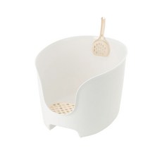 Richell 利其爾 拉普蕾圍牆貓廁所 減少貓砂外撥 洞洞踏板設計 方便移動, 自然白, 1個, 41 x 50 x 31.5cm