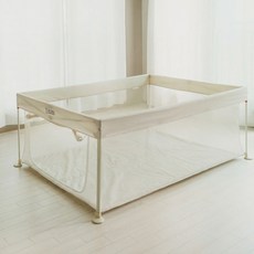 헬로디노 유아용 원터치 사각 휴대용 울타리 베이비룸 대형, 베이지, 1개