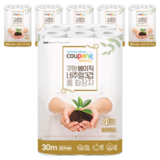 쿠팡베이직 네추럴 3겹 천연펄프 롤화장지 30m, 30개입, 6개
