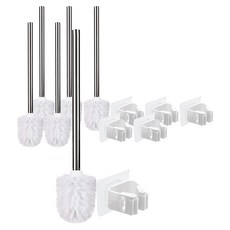 Musikine 一刷即淨不鏽鋼馬桶刷 + 掛鉤架組合, 白色, 6套