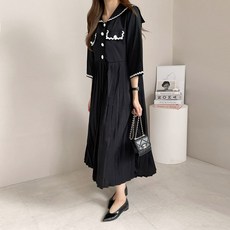 마이시즌 여성용 세일러 플리츠 롱 원피스