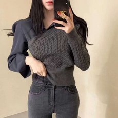 비비에모 꽈배기 니트 사선 블라우스 04747