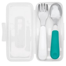 OXO tot 隨行叉匙組, 附帶外盒, 12個月以上寶寶適用, 靛藍綠, 湯匙 + 叉子, 1組