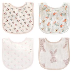 Luxury Baby 6層楊柳紗圍兜 基本款C套組, 4件, 1組, 兔子 + 鬱金香 + 碎花 + 花束