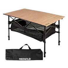 MAYTON 高度可調整露營捲桌+置物籃+收納袋, 木料