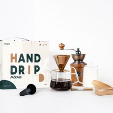 KALDIN 家庭式鈦金屬手沖咖啡T1組+木製陶瓷芯咖啡研磨器 KC-7, 白色+黑色+玫瑰金+棕色, 1組